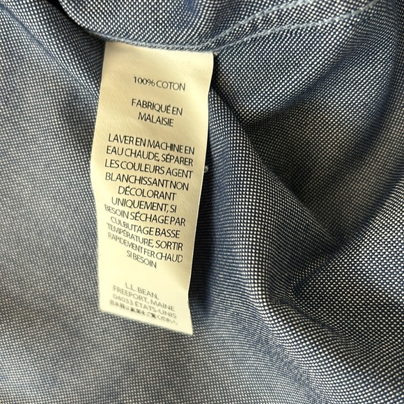 L.L. Bean mens blue denim look long sleeve button down dress shirt size 171/2-33 - Picture 7 of 7